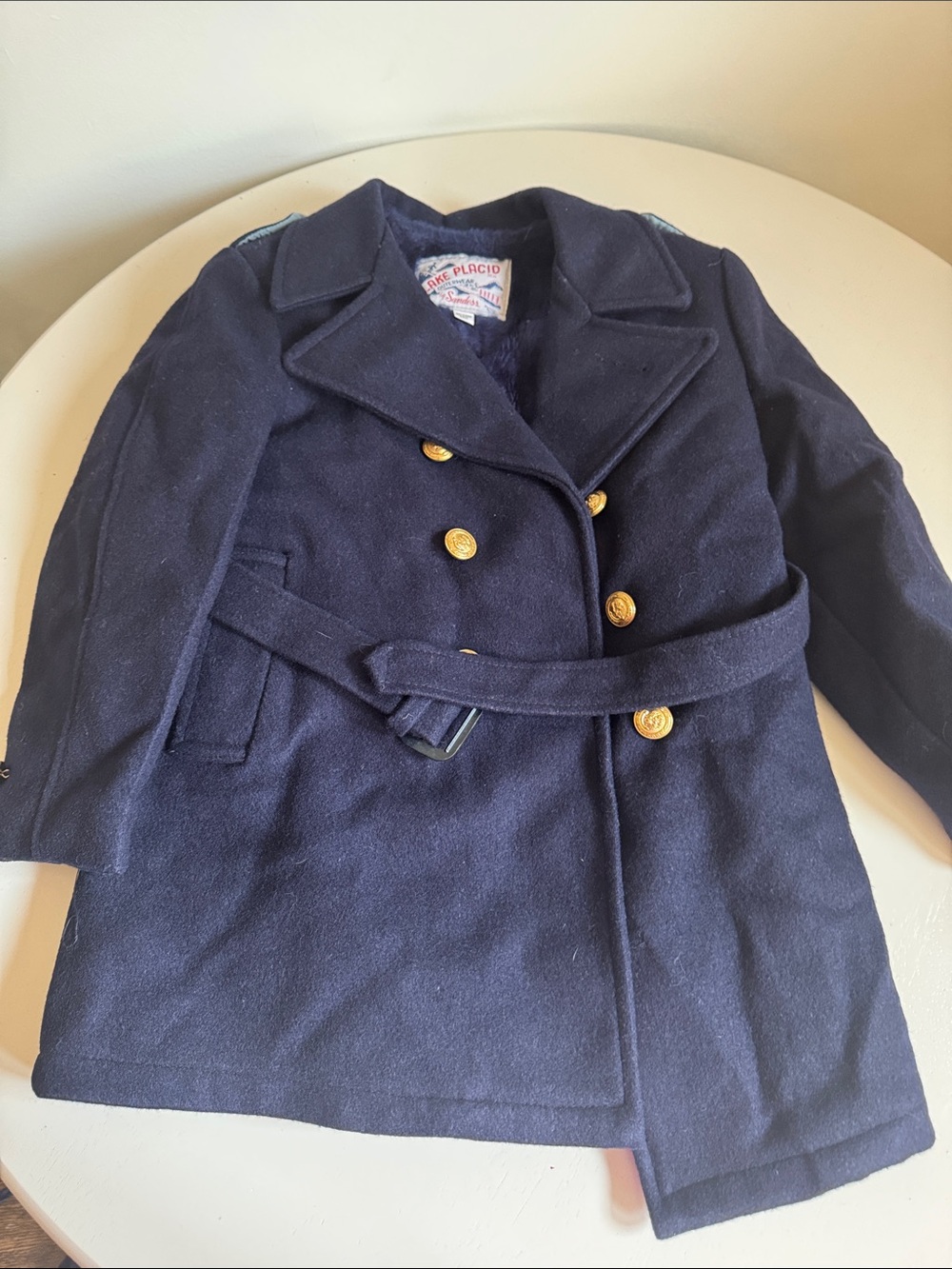 Vintage Kids Navy Double-Breasted Nautical Peacoat with Gold Buttons